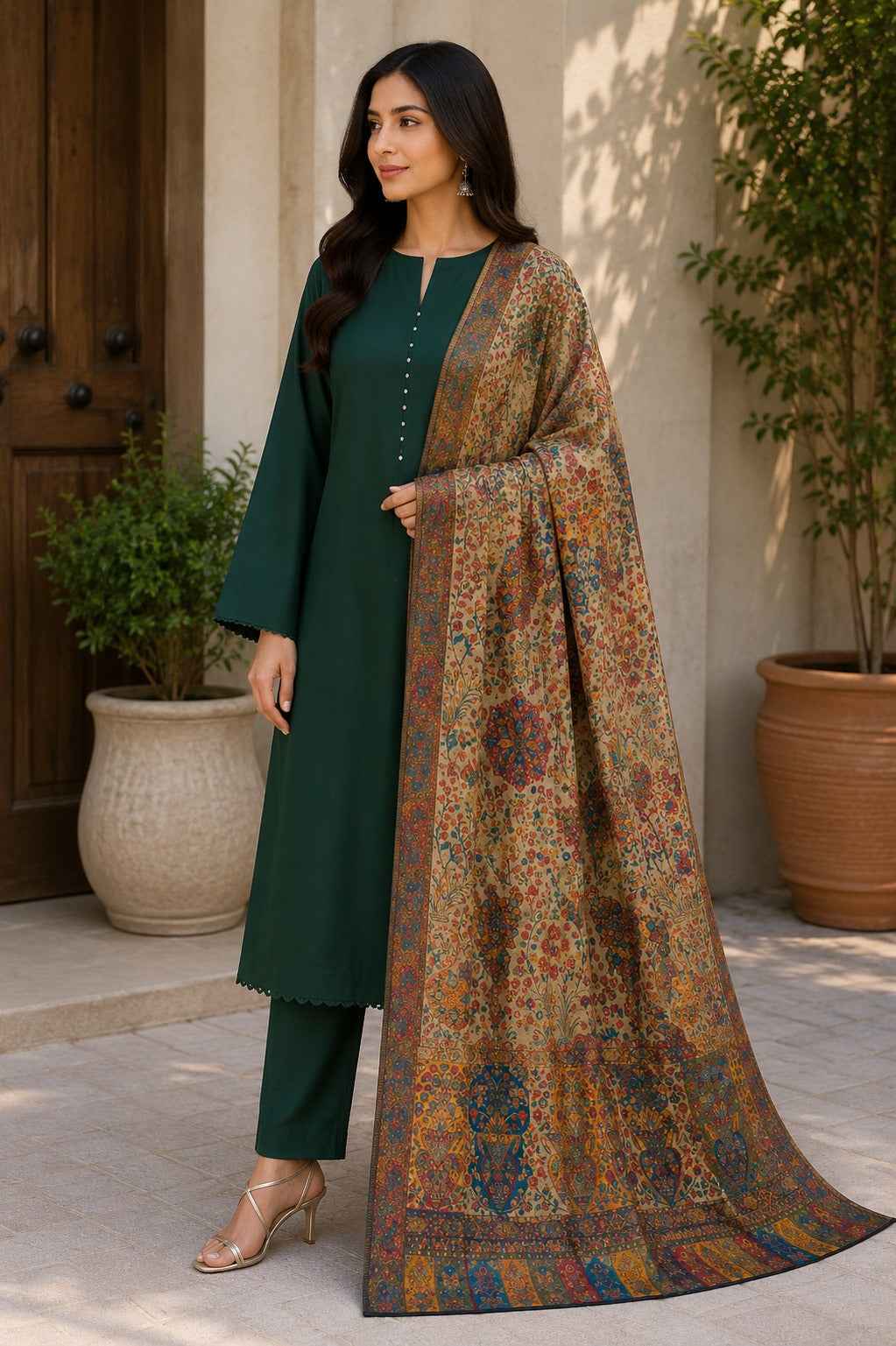 Luxury Handloom Kani Silk Dupatta – Traditional Kashmiri Floral Woven Ethnic Wrap