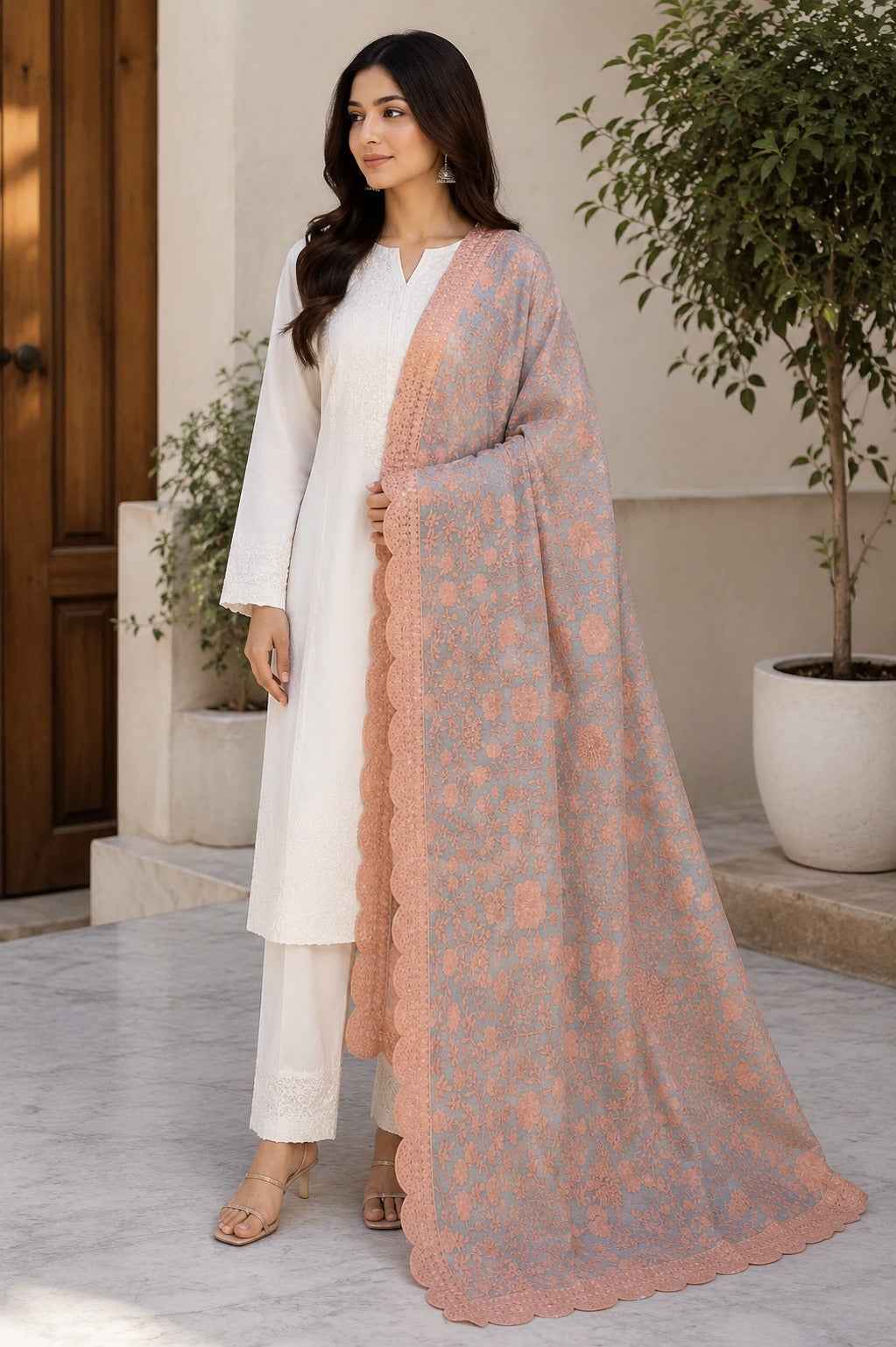 Luxury Soft Organza Aari Machine Embroidered Dupatta