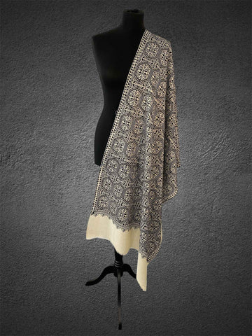 Luxury Hexagonal Jaal Design Silk Thread Embriodery Pashmina Stole