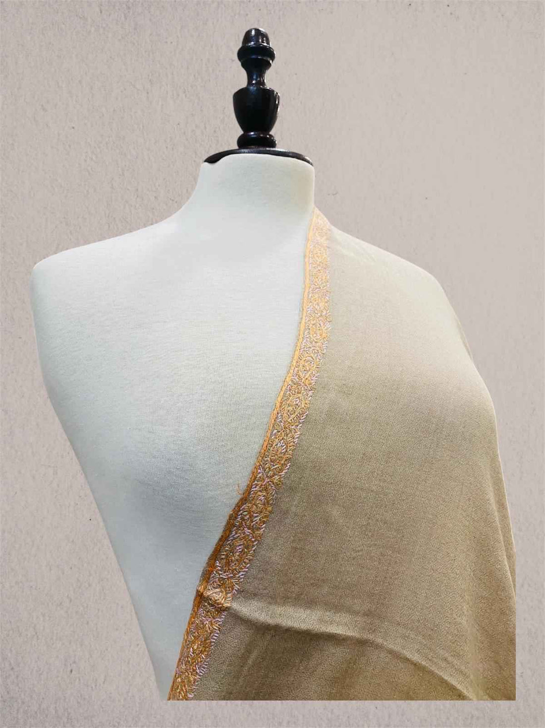 Premium Elegant Beige Pashmina Shawl with Handmade Embroidery