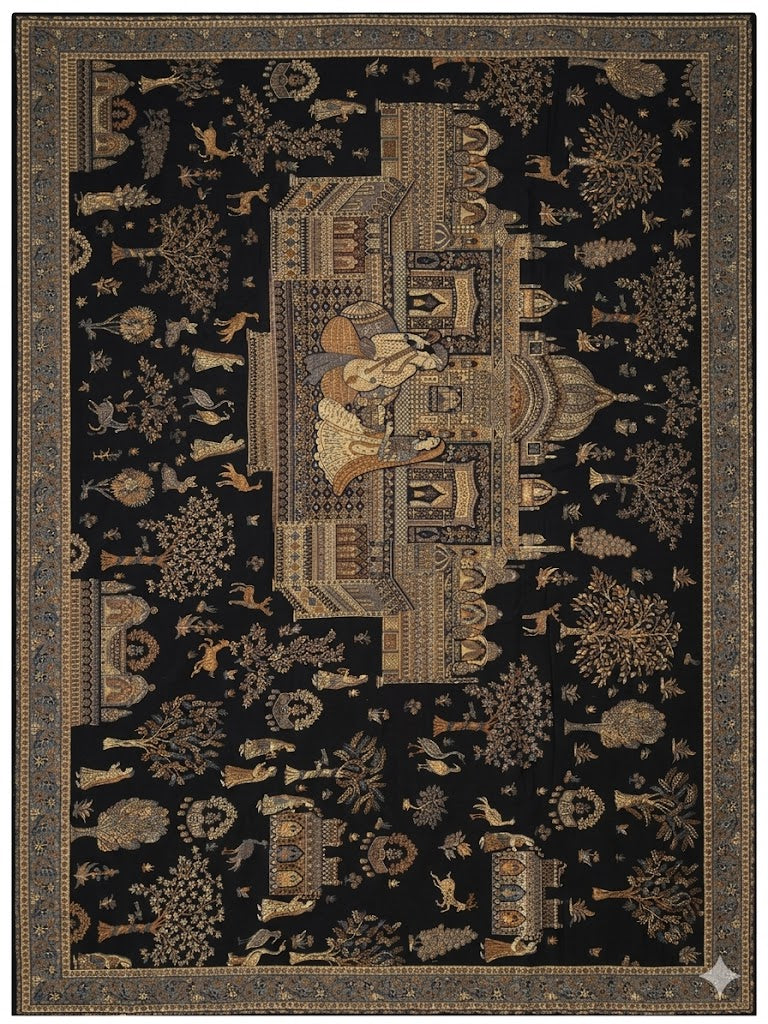 Kani Handwoven Moonlight Shawl Shikargah Design