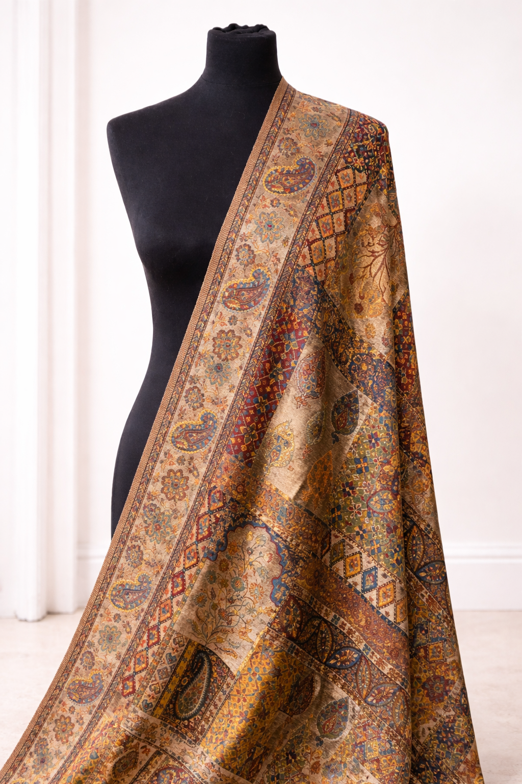 Luxury Kani Silk Dupatta Handwoven Designe Wrap (Multi-Color Patchwork) - LoomFable