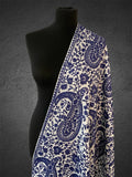 Ivory & Cobalt Paisley Stole | Bold Aari Machine Embroidery - LoomFable