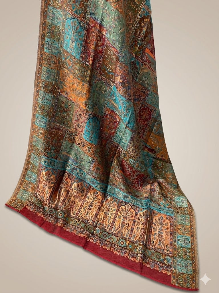 Luxury Kani Silk Dupatta with Moonlight Handwoven Kashmiri Wrap