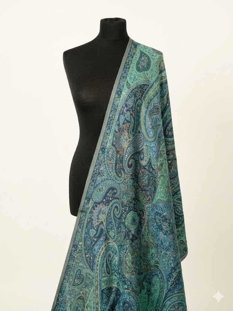 Luxury Emerald Moonlight Kani Silk Dupatta | Handloom Woven Heirloom