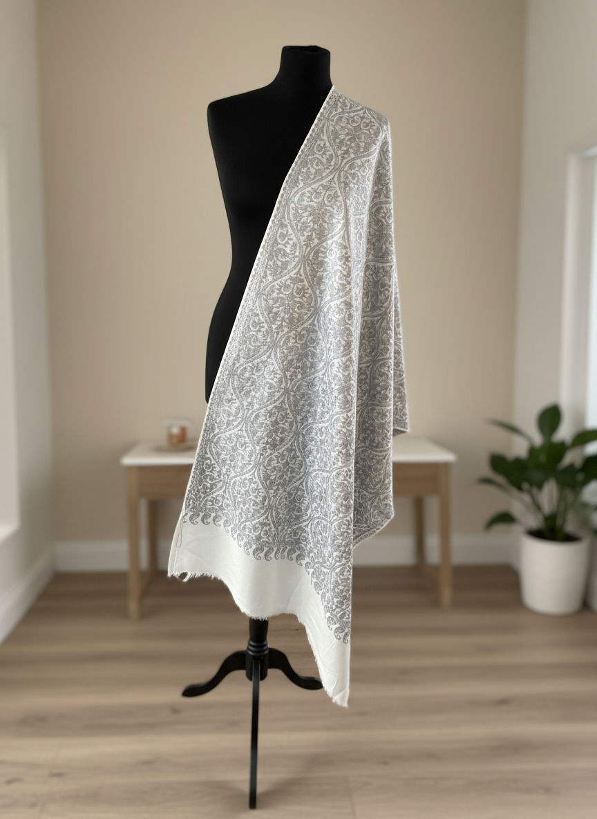Elegant Matka Design Machine Aari Embroidery Pashmina Stole