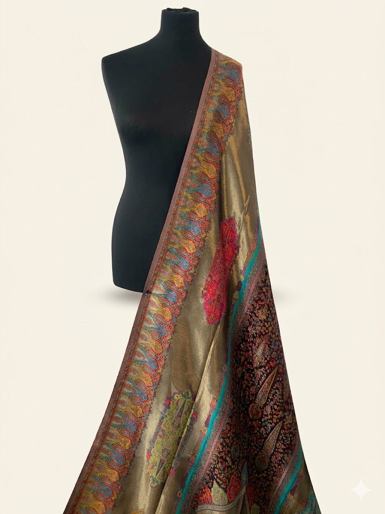 Luxury Kani Silk Moonlight Dupatta Handwoven Kashmiri Designer Wrap
