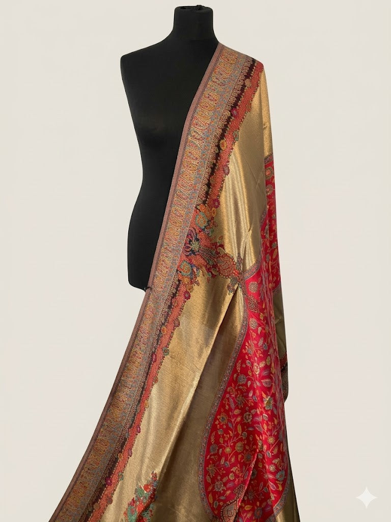 Luxury kani Silk Dupatta with center Moonlight Handwoven Kashmiri Wrap