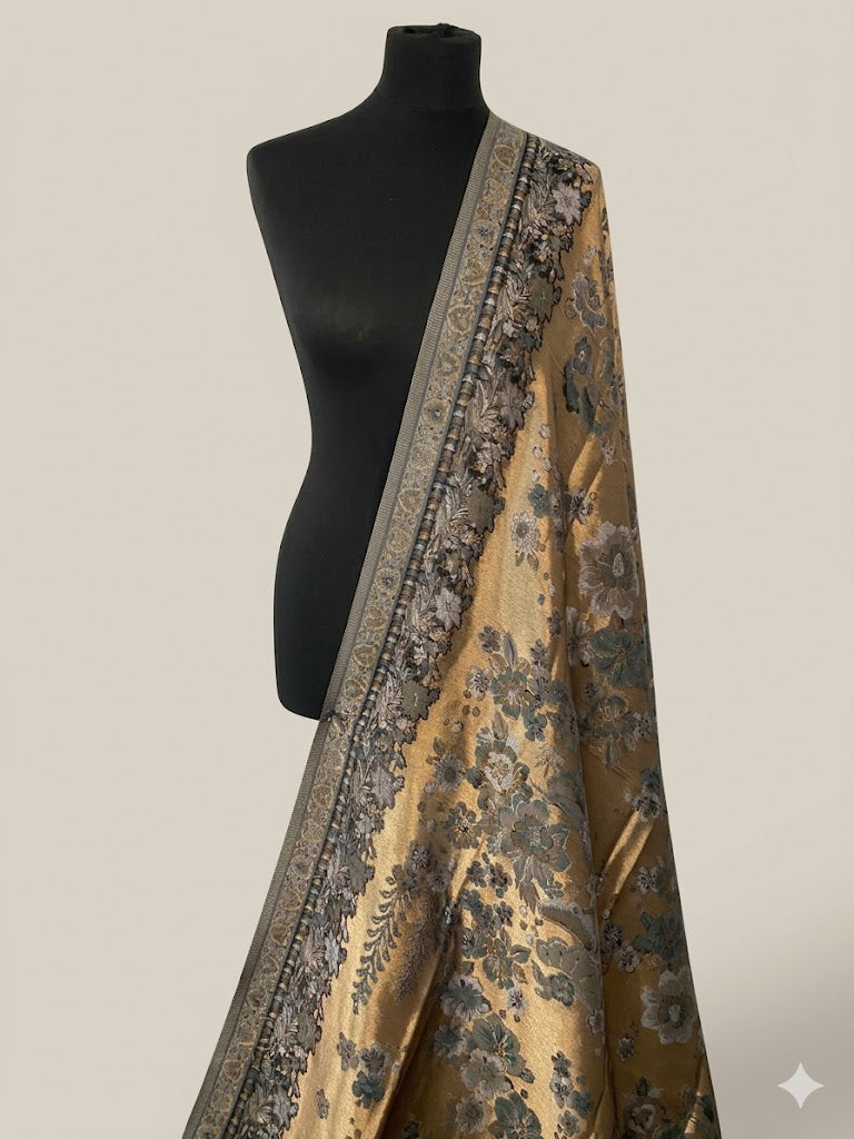 Luxury Kani Silk Dupatta with center Moonlight handwoven kashmiri Wrap