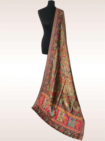 Luxury Golden Bloom Kani Silk Moonlight Dupatta Flower Design - LoomFable