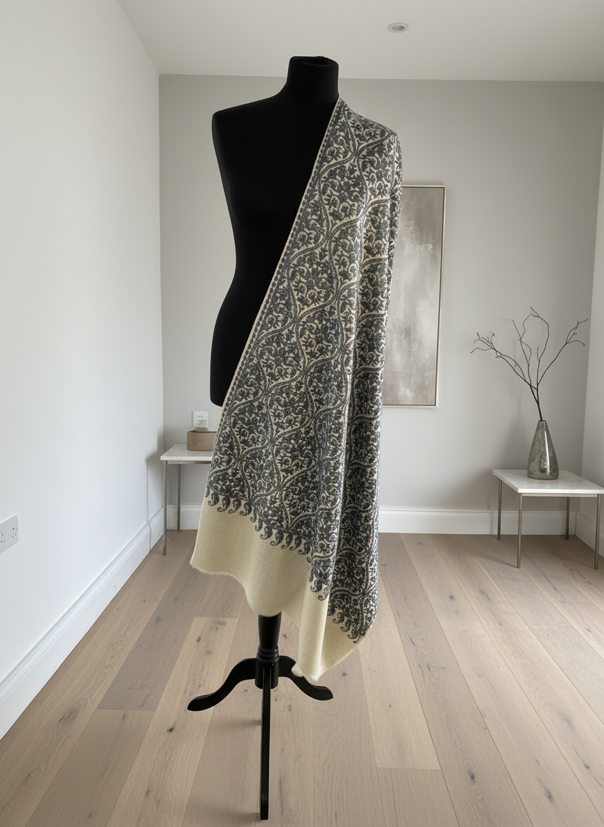 Elegant Matka Design Machine Aari Embroidery Pashmina Stole - LoomFable