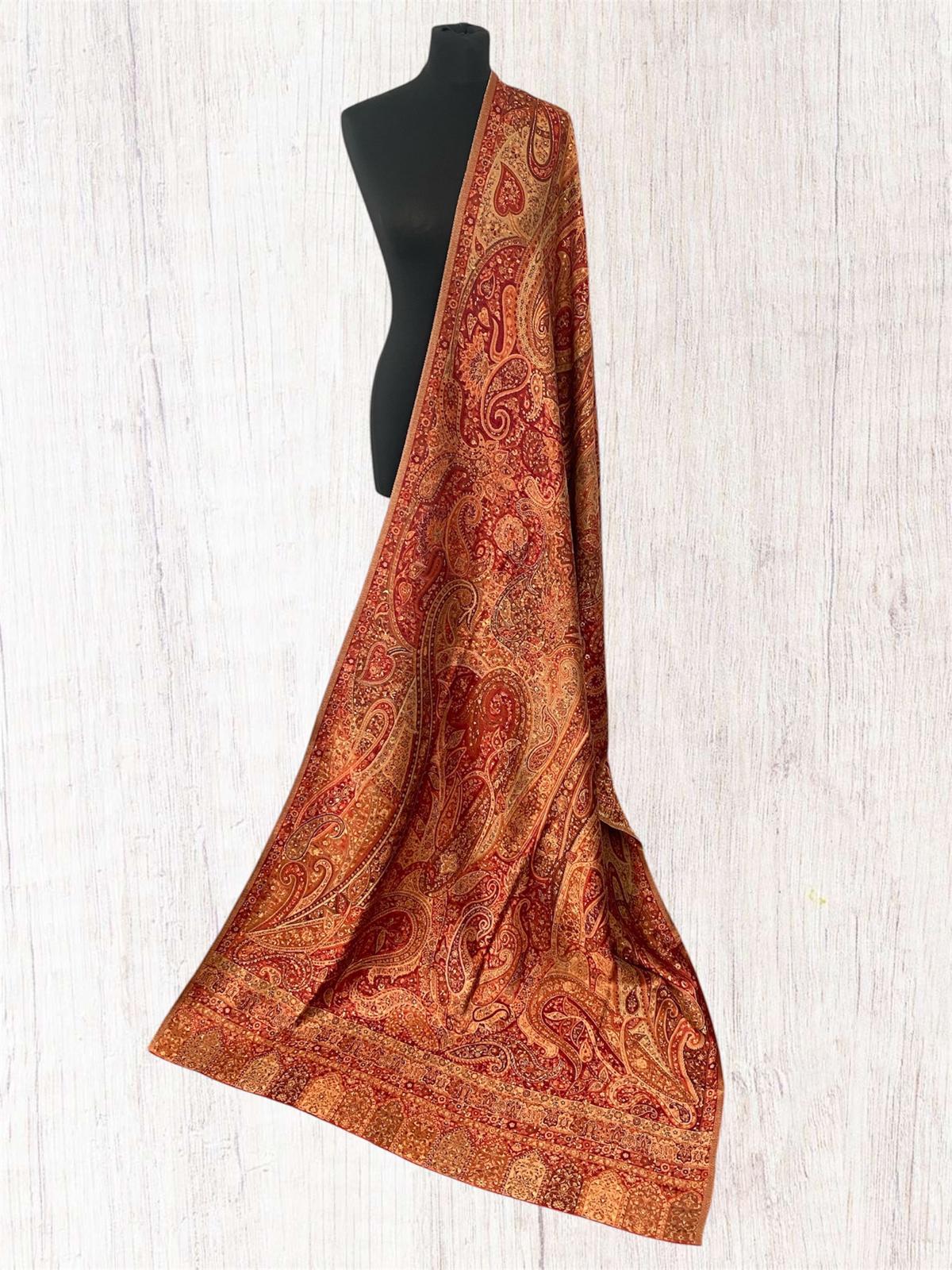 Terracotta & Antique Gold Kani Silk Dupatta – Paisley Jaal Handwoven Wrap - LoomFable