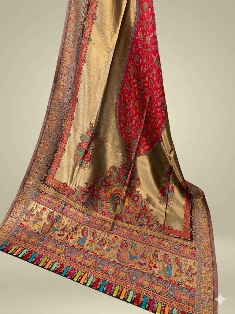 Luxury kani Silk Dupatta with center Moonlight Handwoven Kashmiri Wrap