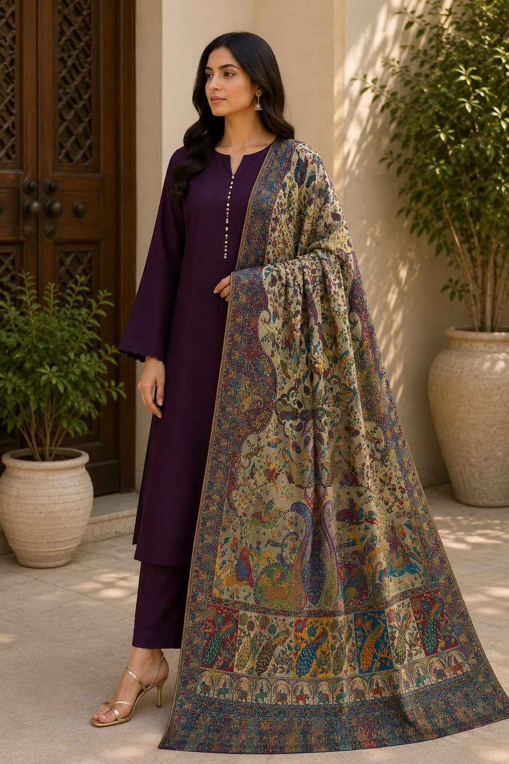 Luxury Handloom Kani Silk Dupatta – Authentic Kashmiri Tree of Life Woven | Heritage Dupatta