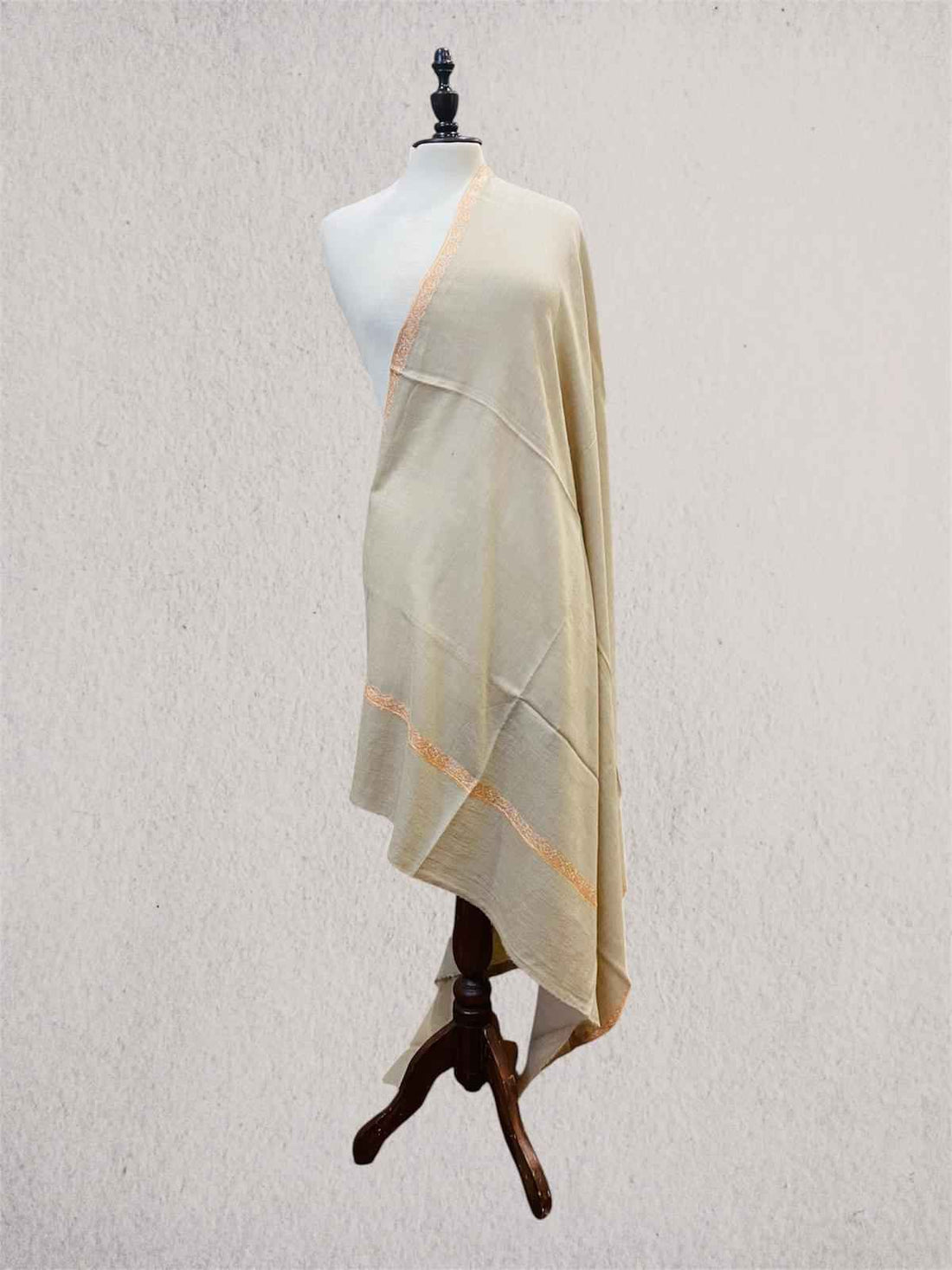 Premium Elegant Beige Pashmina Shawl with Handmade Embroidery