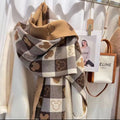 Cozy Wool Cashmere Checkered Scarf – Brown & Beige Mickey Pattern Winter Scarfs - LoomFable