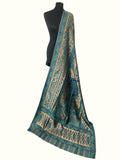 Luxury Kani Silk Dupatta Teal & Gold Moonlight - LoomFable