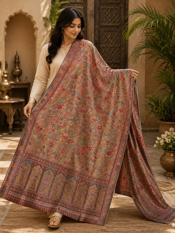 Luxury Kashmiri Kani Silk Dupatta – Rose Garden Heritage Handloom