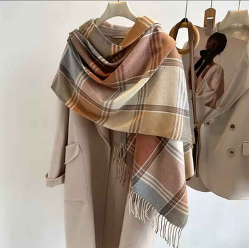 Luxury Cashmere Wool Scarf for Women – Winter Warm Plaid Shawl
