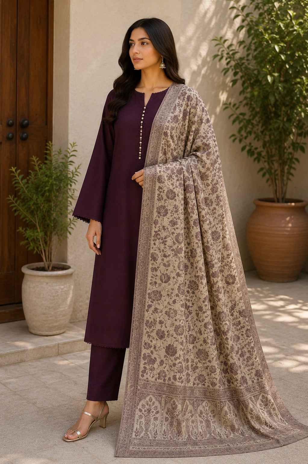 Luxury Handloom Kani Silk Dupatta – Elegant Monochrome Kashmiri Floral Woven | Ethnic Dupatta