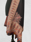 Kani Midnight Black Pasiley Border Shawl on Toosh Pashmina - LoomFable