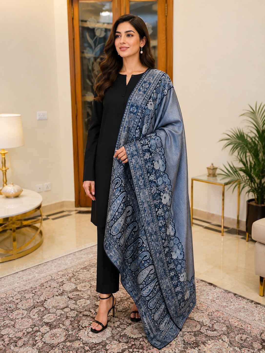 Luxury Kashmiri Dual Side Kani Moonlight Shawl Handloom on Toosh Pashmina
