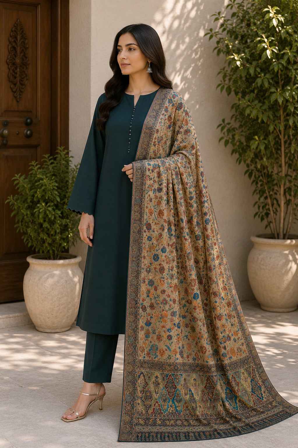 Luxury Handloom Kani Silk Dupatta – Authentic Kashmiri Floral Heritage Woven Dupatta