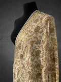 Luxury Beige Pashmina Shawl – Tonal Silk Thread Floral Machine Embroidery - LoomFable