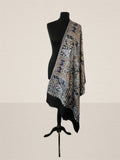 Luxury Black Silk-Embroidered Pashmina Stole | Artisan Machine Thread - LoomFable