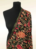 Luxury Midnight Black Pashmina Shawl – Floral Aari Thread Machine Embroidery - LoomFable