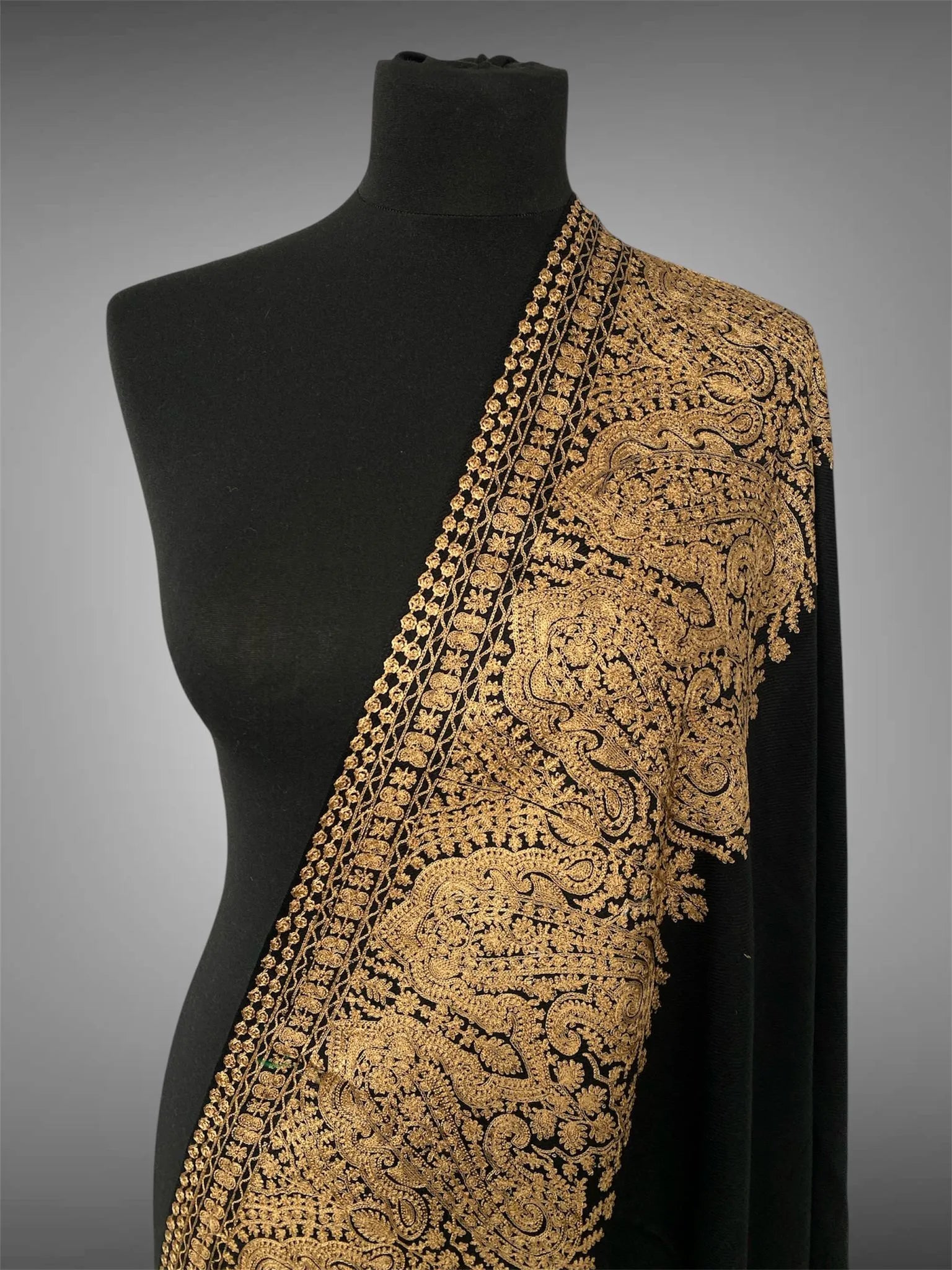 Luxury Black Pashmina Shawl – Four-Side Royal Silk Thread Embroidery - LoomFable
