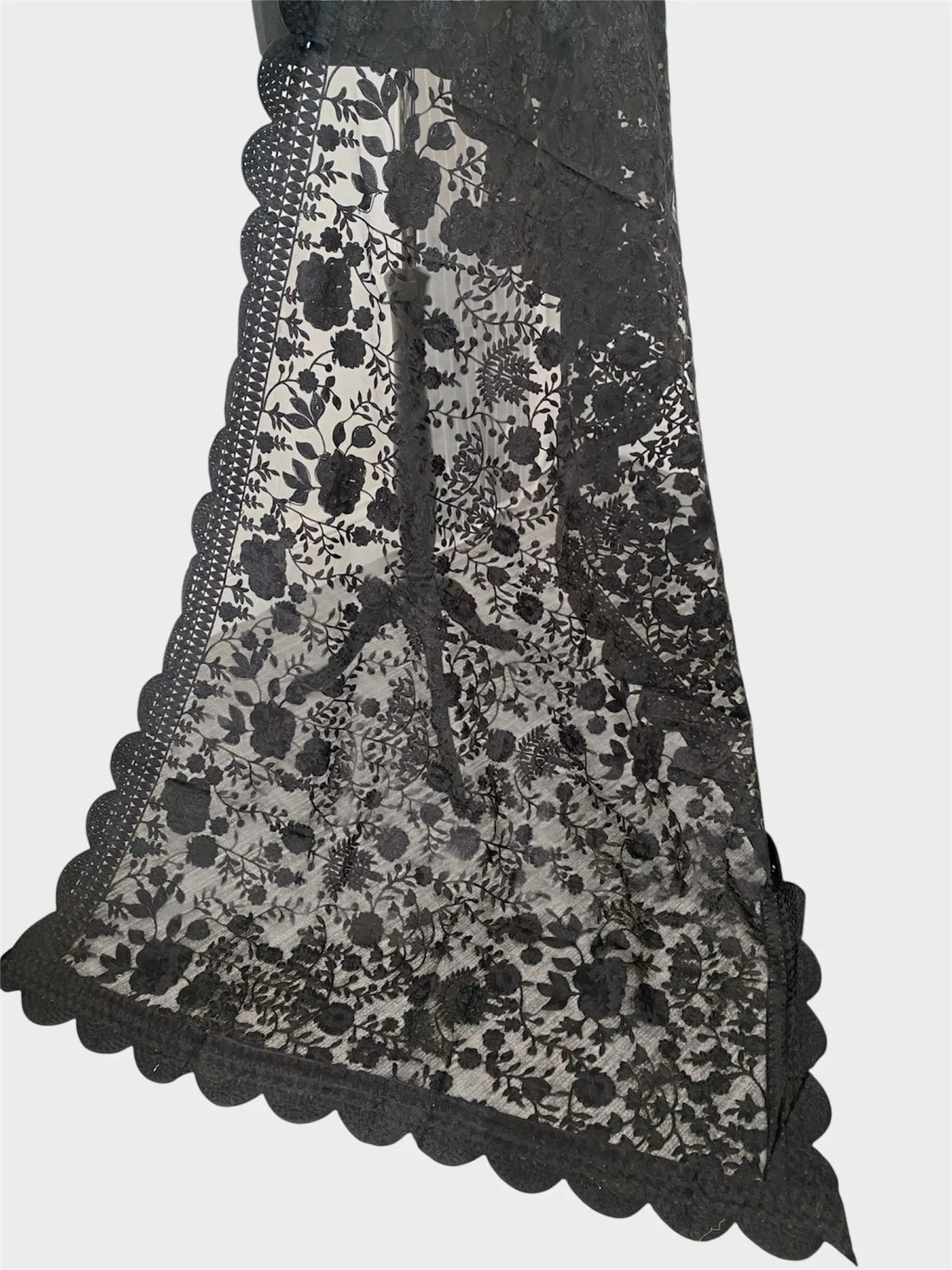 Midnight Ebony Soft Organza Dupatta | Intricate Aari Machine Embroideryshawls - LoomFable