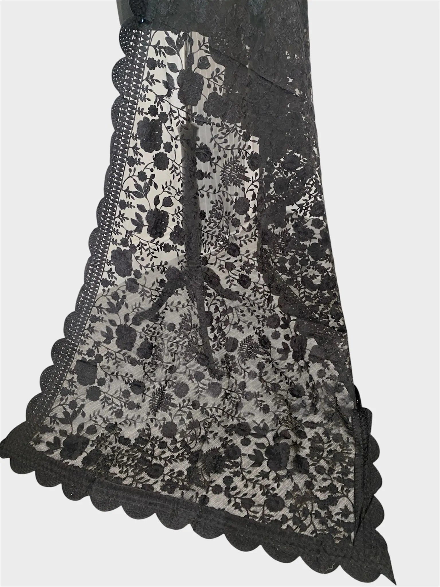Midnight Ebony Soft Organza Dupatta | Intricate Aari Machine Embroideryshawls - LoomFable