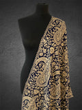 Midnight Navy & Gold Paisley Stole | Luxe Aari Machine Embroidery - LoomFable