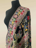 Luxury Kalamkari Toosh Pashmina | Hand-Painted & Silk Thread Outlined Embriodery Shawl - LoomFable