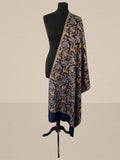 Luxury Navy Blue Flower Design Silk Thread Embriodery Pashmina Stole