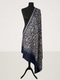Luxury Navy Blue Pashmina Shawl – Majestic Machine Silk Thread Embriodery - LoomFable