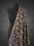 Luxury Navy Blue Flower Design Silk Thread Embriodery Pashmina Stole