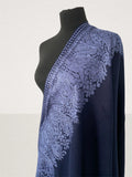 Luxury Blue Pashmina Shawl - Four Side Royal Silk Thread Embriodery - LoomFable