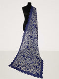 Royal Indigo Soft Organza Dupatta | Intricate Aari Floral Embroidery - LoomFable