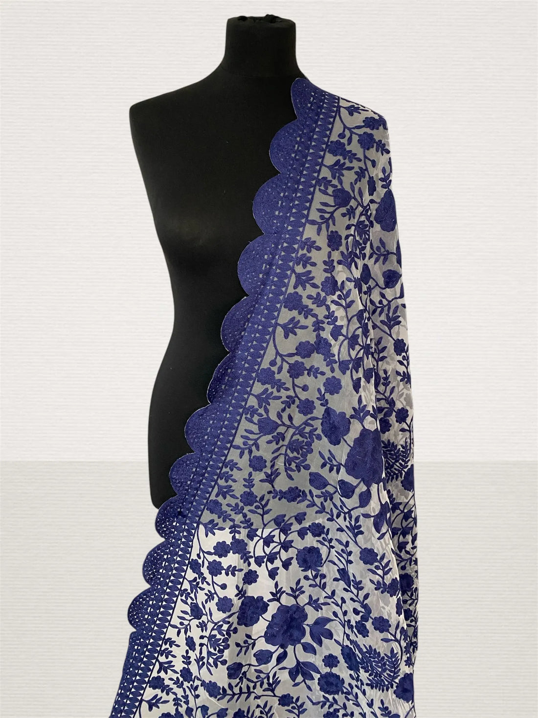 Royal Indigo Soft Organza Dupatta | Intricate Aari Floral Embroidery - LoomFable