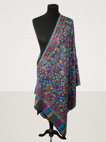 Kani Navy Blue Handloom Stole – Vibrant Floral Jaal Pashmina Wrap - LoomFable