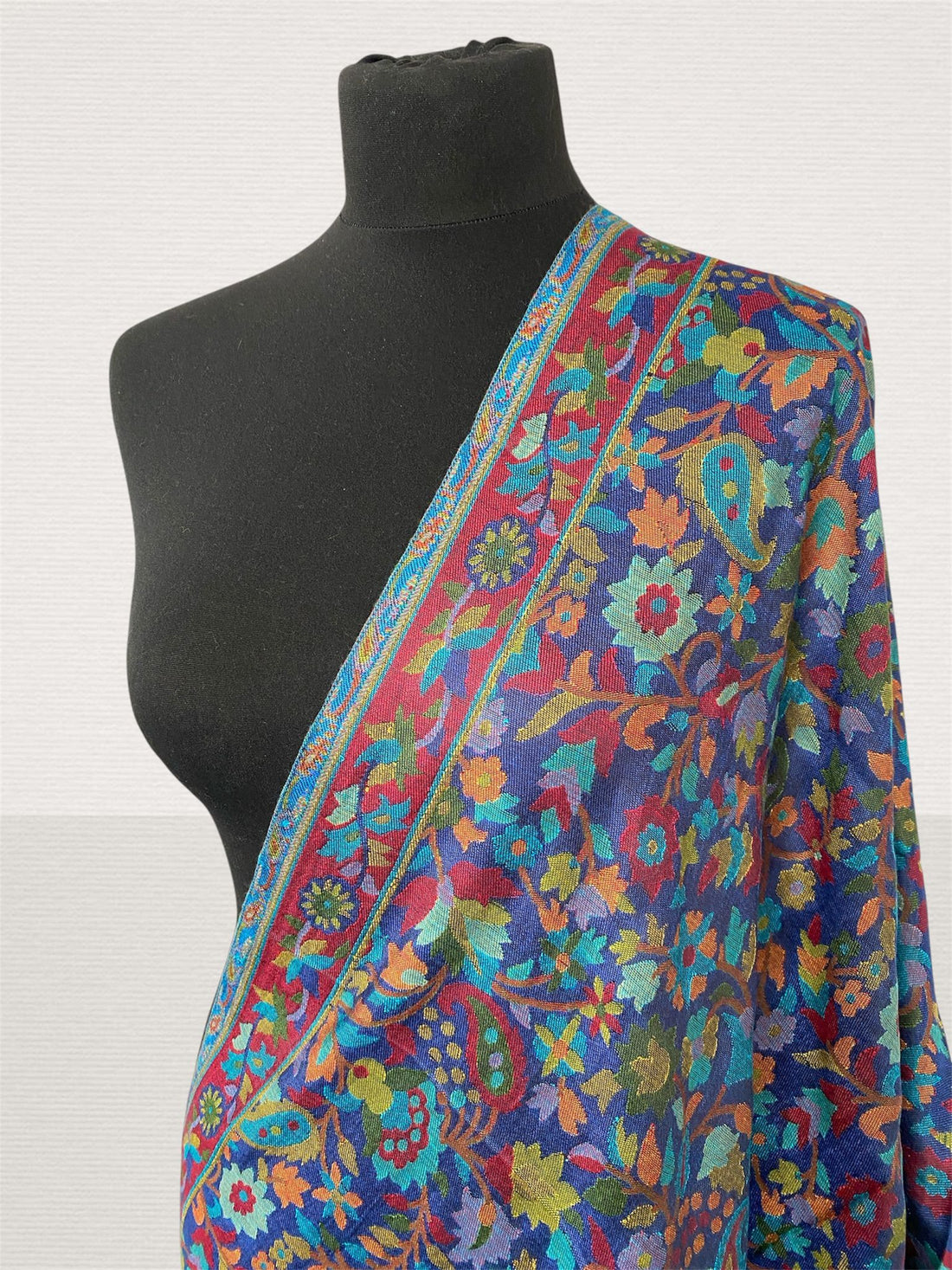 Kani Navy Blue Handloom Stole – Vibrant Floral Jaal Pashmina Wrap - LoomFable