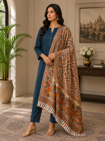 Premium Handloom Kani Shawl on Toosh Pashmina with Kashmiri Heritage Wrap