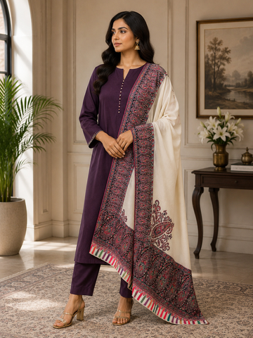Premium Handloom Kani Shawl on Toosh Pashmina – Timeless Kashmiri Elegance