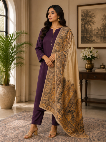 Premium Handloom Kani Shawl on Toosh Pashmina – Timeless Kashmiri Heritage