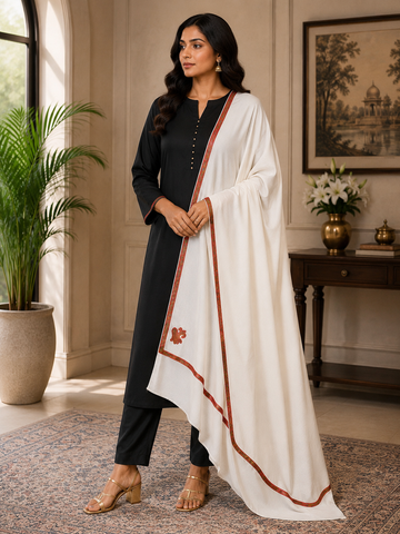 Luxury Pashmina Shawl with Elegant Machine Embroidery | Soft Warm Wrap