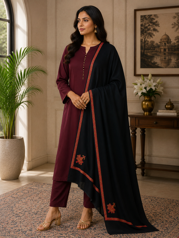 Luxury Pashmina Shawl with Machine Embroidery Soft Winter Wrap