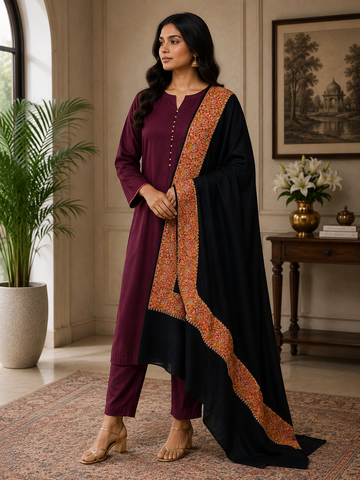 Luxury Pashmina Shawl with Kashmiri Paper Machine Embroidery | Soft Wrap