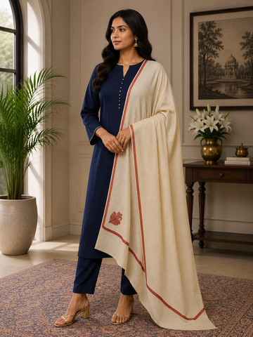 Luxury Pashmina Shawl with  Machine Embroidery | Soft Wrap